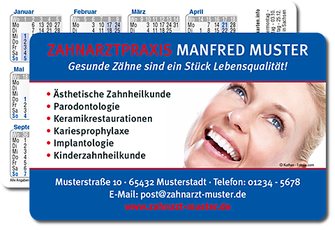 Gestaltungsmuster für Taschenkalender Zahnarzt / Kalenderkarten Zahnärzte